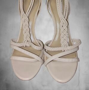 Antonio Melani Size 9.5 M QUESTA Beige Leather Braided Sandals Womens Shoes